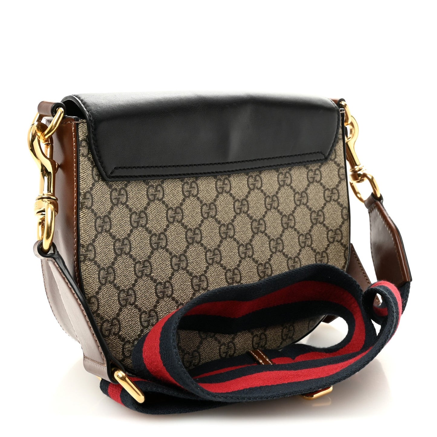 GG Supreme Monogram Web Medium Padlock Messenger Shoulder Bag Black
