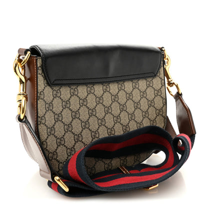 GG Supreme Monogram Web Medium Padlock Messenger Shoulder Bag Black