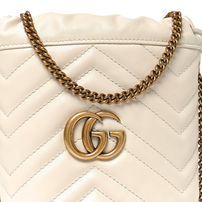 Calfskin Matelasse Mini GG Marmont 2.0 Bucket Bag White