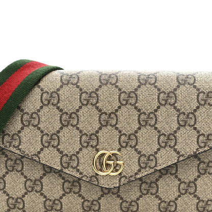 GG Supreme Monogram Textured Dollar Calfskin Web Mini Ophidia Envelope Shoulder Bag Beige Ebony New Acero