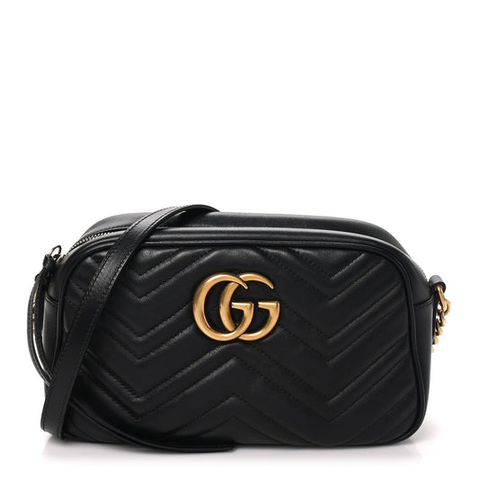 Calfskin Matelasse Small GG Marmont Chain Shoulder Bag Black