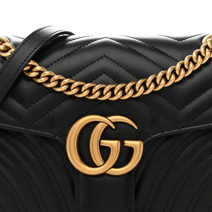 Calfskin Matelasse Small GG Marmont Shoulder Bag Black