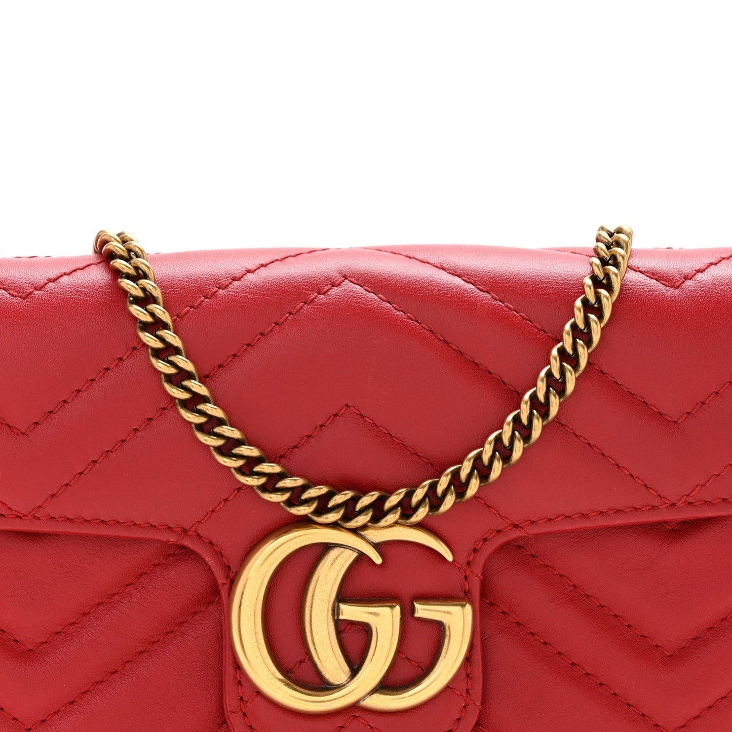 Calfskin Matelasse Super Mini GG Marmont Shoulder Bag Hibiscus Red