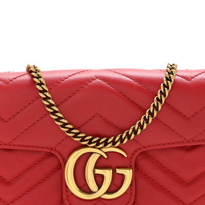 Calfskin Matelasse Super Mini GG Marmont Shoulder Bag Hibiscus Red