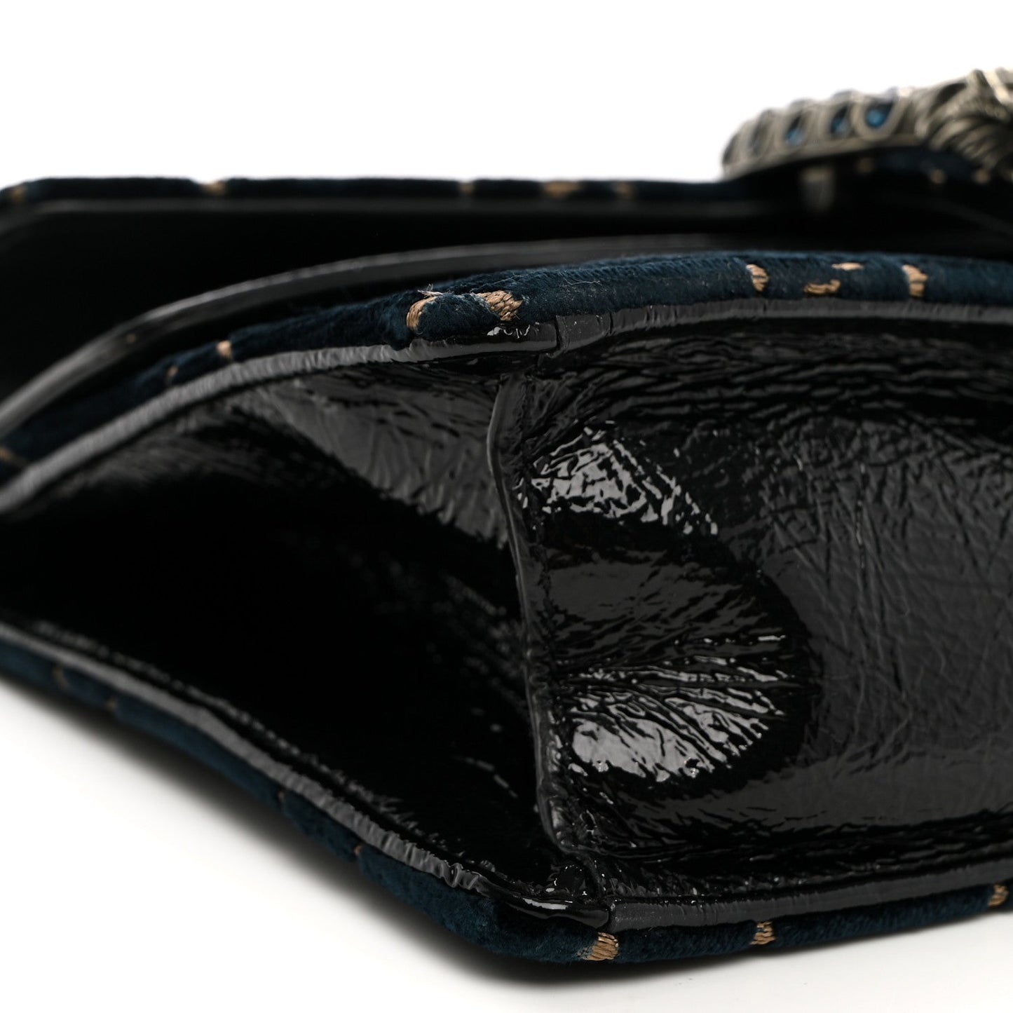 Velvet Skipper Crystal GG Monogram Small Dionysus Shoulder Bag Blue Beige Black