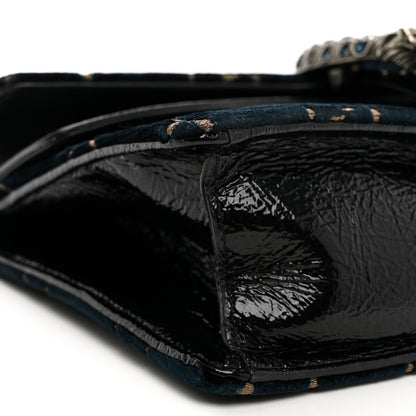 Velvet Skipper Crystal GG Monogram Small Dionysus Shoulder Bag Blue Beige Black