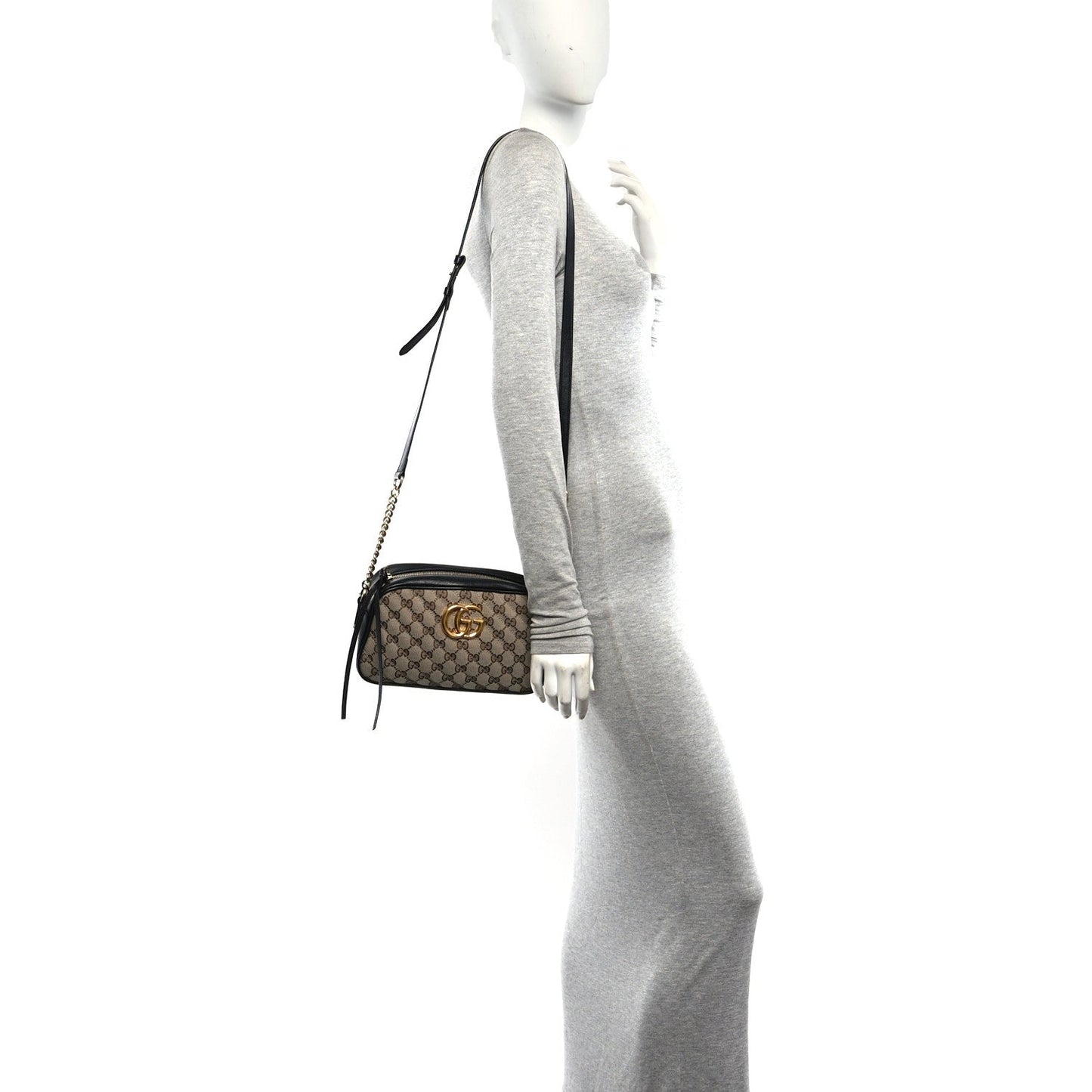 Monogram Matelasse Diagonal Small GG Marmont Chain Shoulder Bag Beige Black