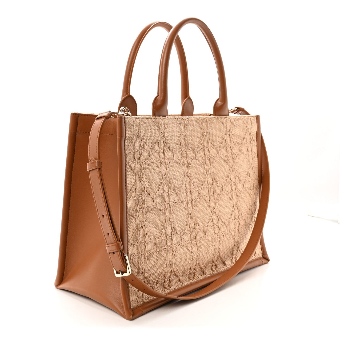 Raffia Macro Cannage Medium Book Tote Natural