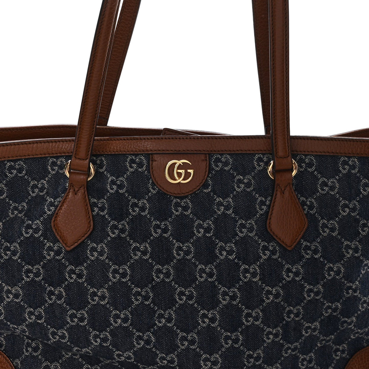 New Denim GG Monogram Medium Ophidia Shopping Tote Blue Tea Cuir