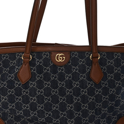 New Denim GG Monogram Medium Ophidia Shopping Tote Blue Tea Cuir