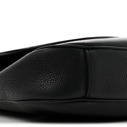 Grained Calfskin Saddle Messenger Bag Black