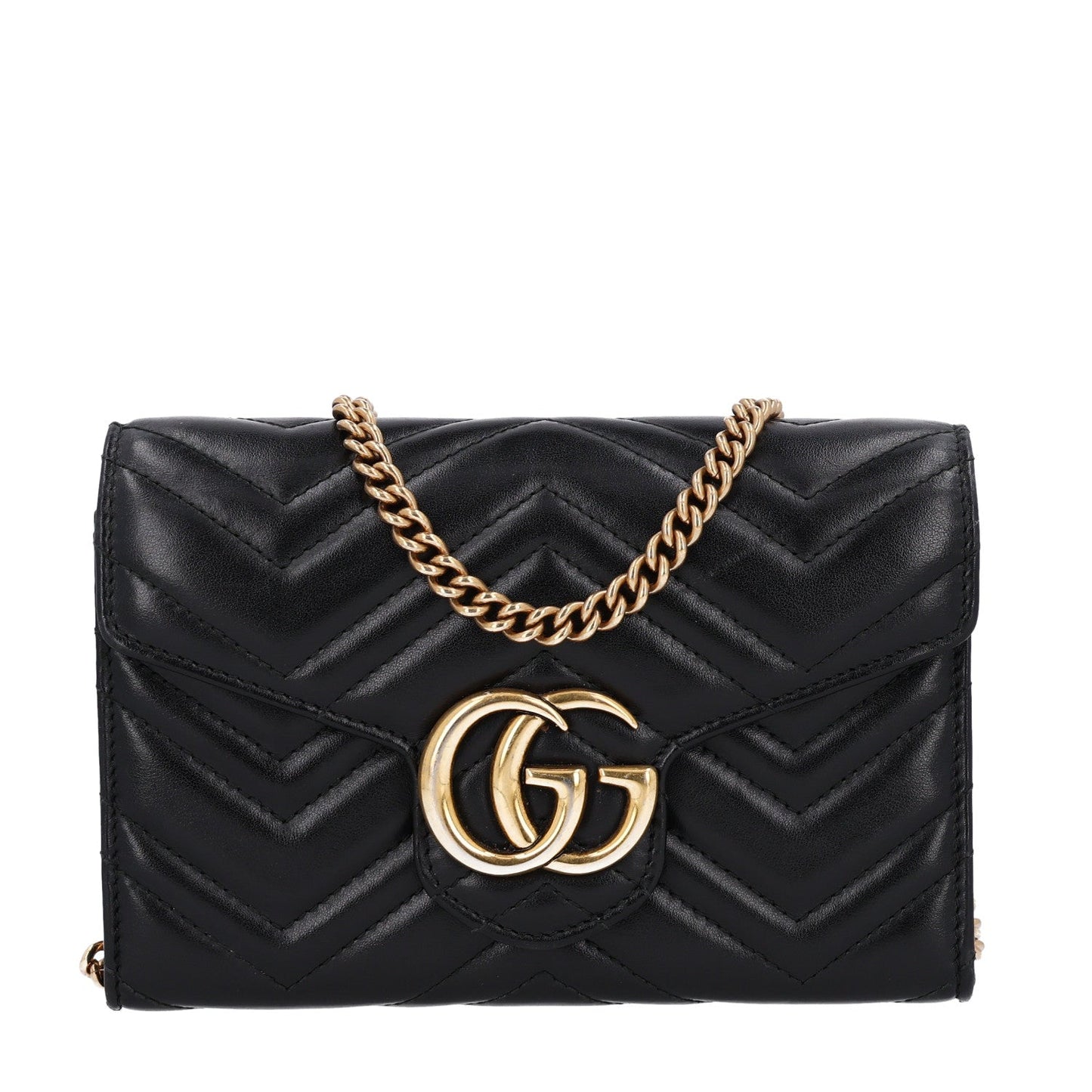 Calfskin Matelasse GG Marmont Chain Wallet Black