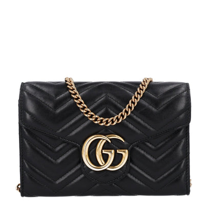 Calfskin Matelasse GG Marmont Chain Wallet Black