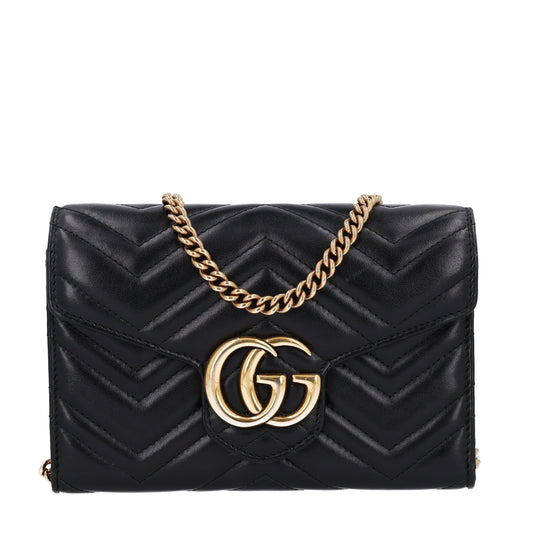 Calfskin Matelasse GG Marmont Chain Wallet Black