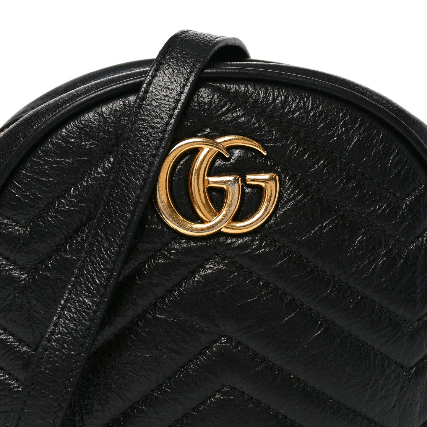 Azalea Calfskin Matelasse Heart Mini GG Marmont Round Shoulder Bag Black