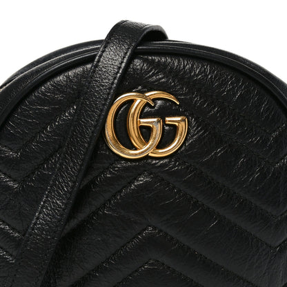 Azalea Calfskin Matelasse Heart Mini GG Marmont Round Shoulder Bag Black