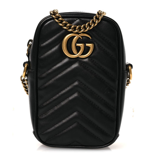 Calfskin Matelasse Mini GG Marmont Crossbody Bag Black