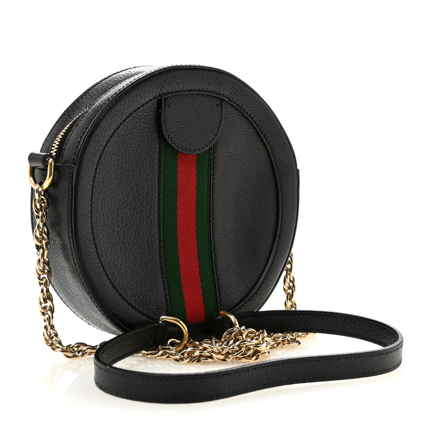 Grained Calfskin Web Mini Ophidia Round Shoulder Bag Black