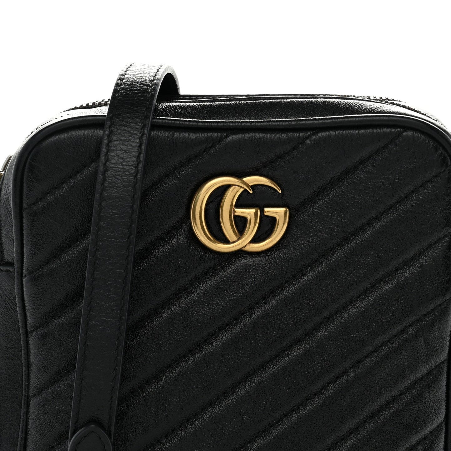 Azalea Calfskin Matelasse Diagonal Tall GG Marmont Crossbody Bag Black
