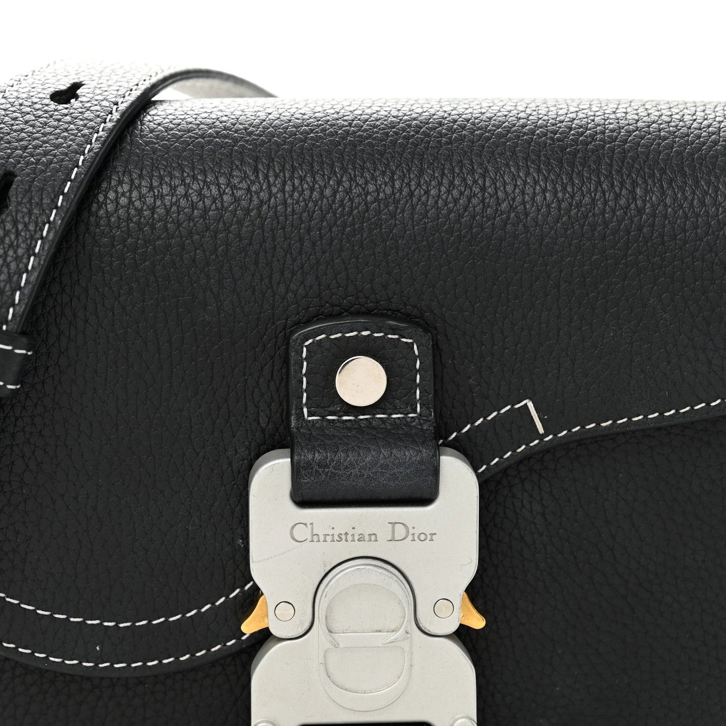 Grained Calfskin Saddle Messenger Bag With Strap Black