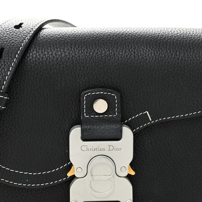 Grained Calfskin Saddle Messenger Bag With Strap Black