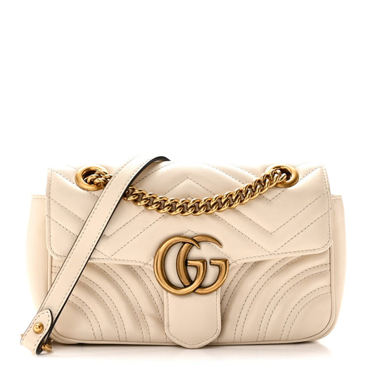 Calfskin Matelasse Mini GG Marmont Shoulder Bag White