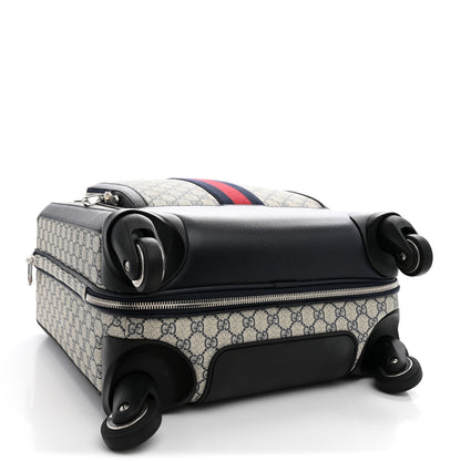 GG Supreme Monogram Textured Dollar Calfskin Web Small Savoy Cabin Trolley Beige Blue