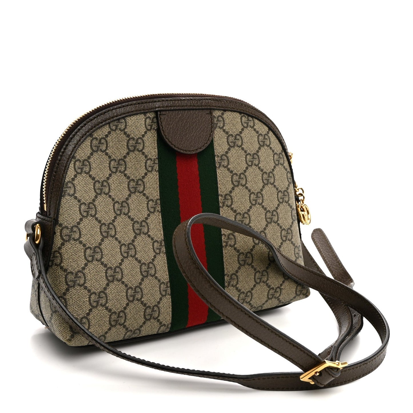 GG Supreme Monogram Textured Dollar Calfskin Web Small Ophidia Dome Shoulder Bag Beige Ebony New Acero