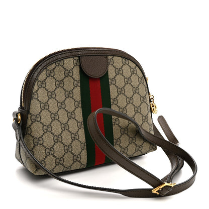GG Supreme Monogram Textured Dollar Calfskin Web Small Ophidia Dome Shoulder Bag Beige Ebony New Acero
