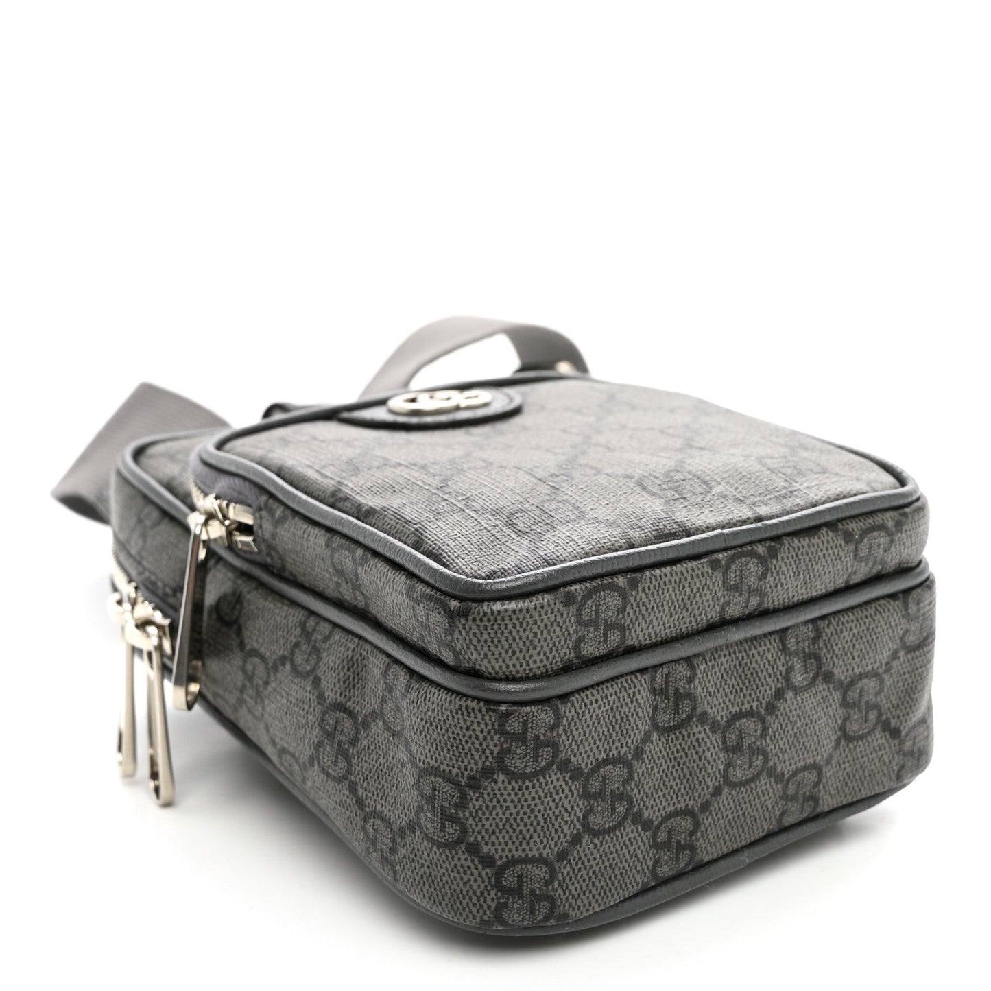 GG Supreme Monogram Textured Dollar Calfskin Mini Ophidia Messenger Grey Black Graphite Grey