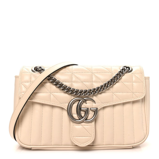 Calfskin Matelasse Aria Small GG Marmont Shoulder Bag Mystic White