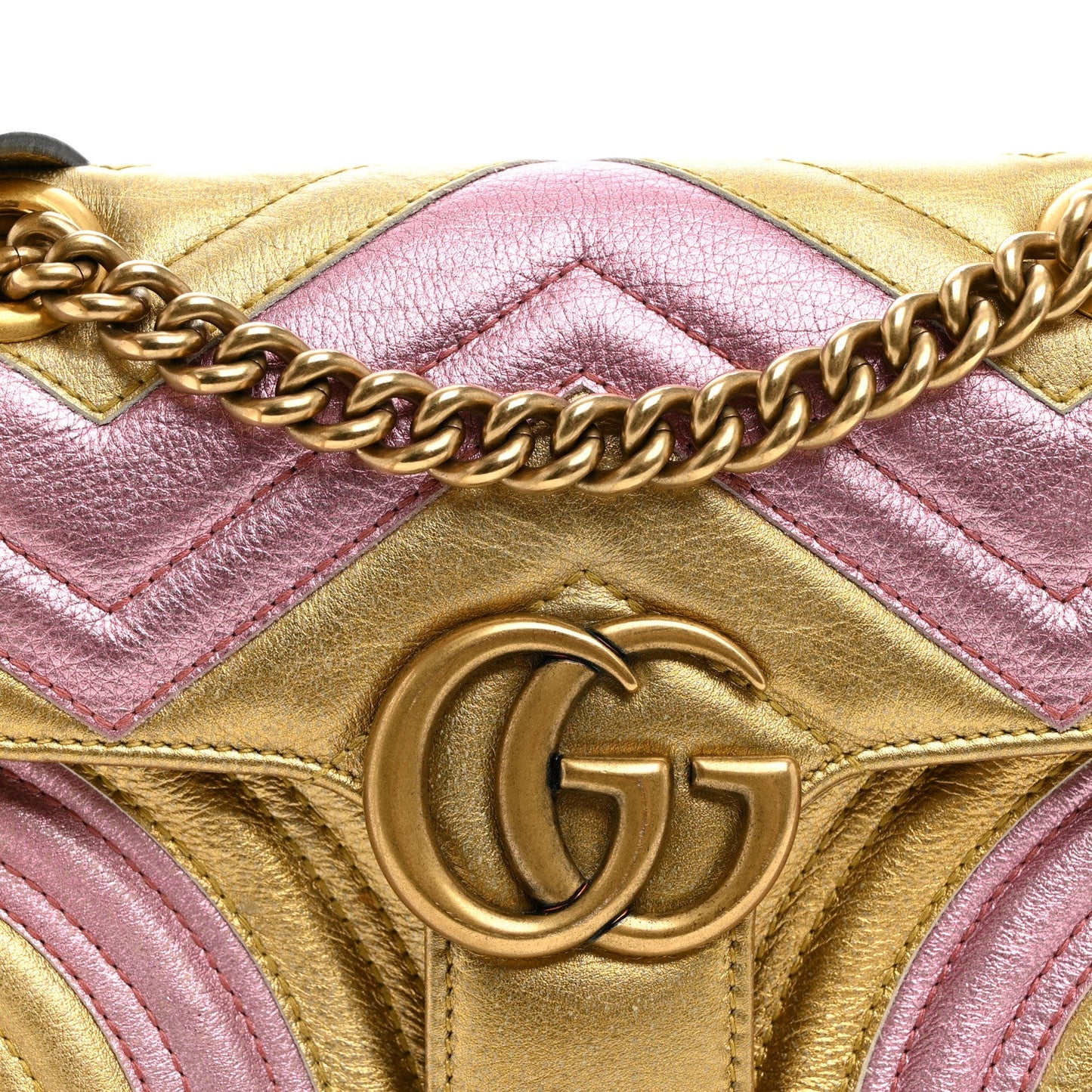 Metallic Calfskin Matelasse Mini GG Marmont Shoulder Bag Gold Pink