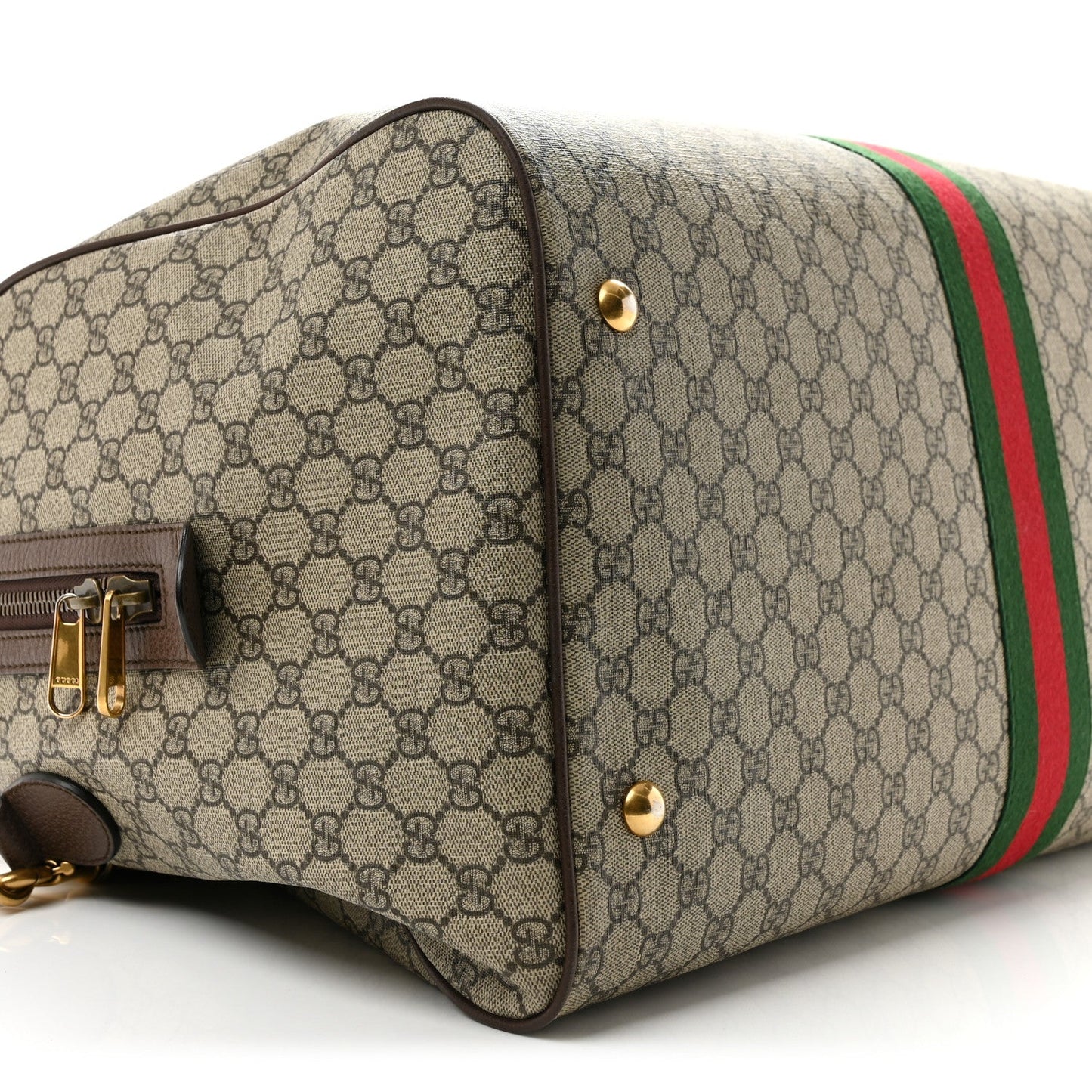 GG Supreme Monogram Textured Dollar Calfskin Web Large Savoy Duffle Bag  Beige Ebony New Acero