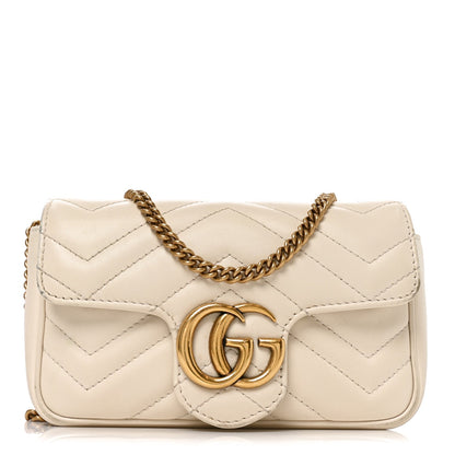 Calfskin Matelasse Super Mini GG Marmont Shoulder Bag White