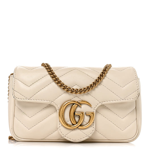 Calfskin Matelasse Super Mini GG Marmont Shoulder Bag White