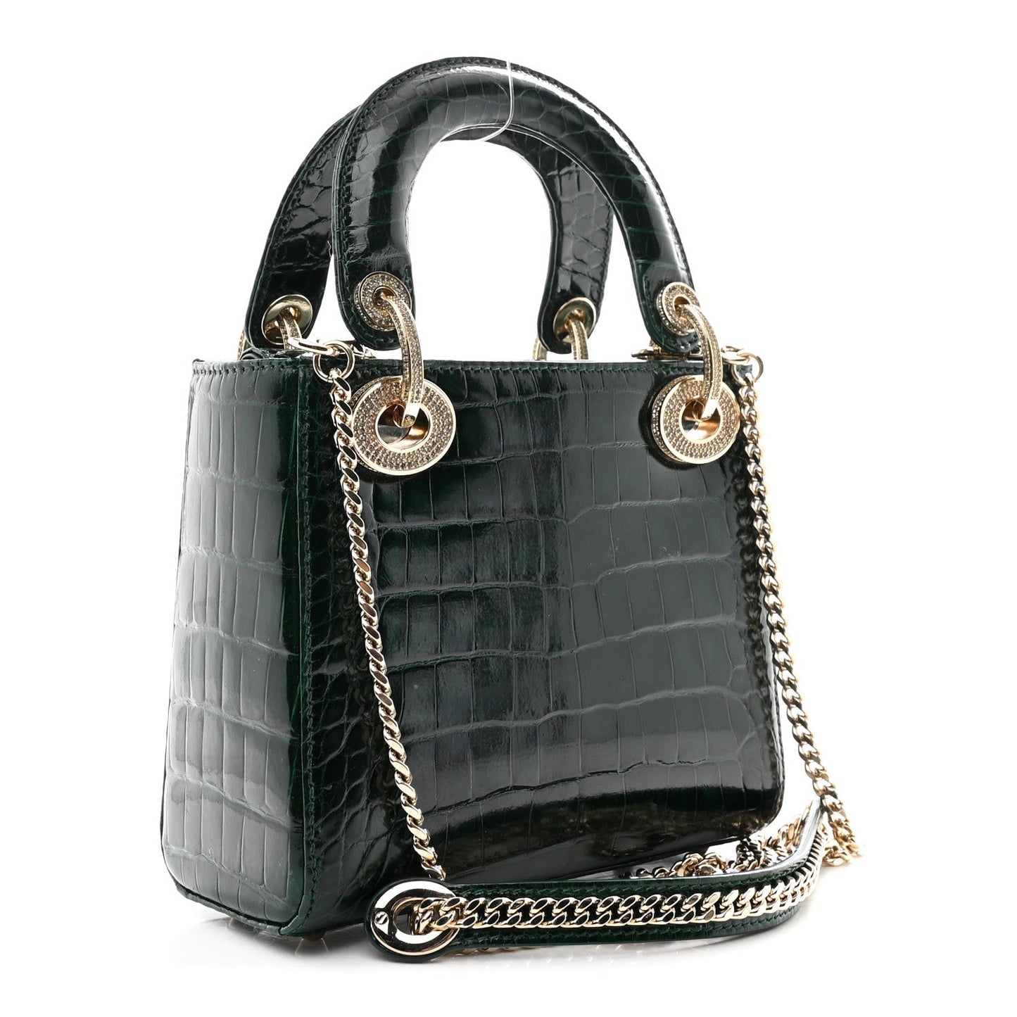 Alligator Crystal Mini Lady Dior Dark Green