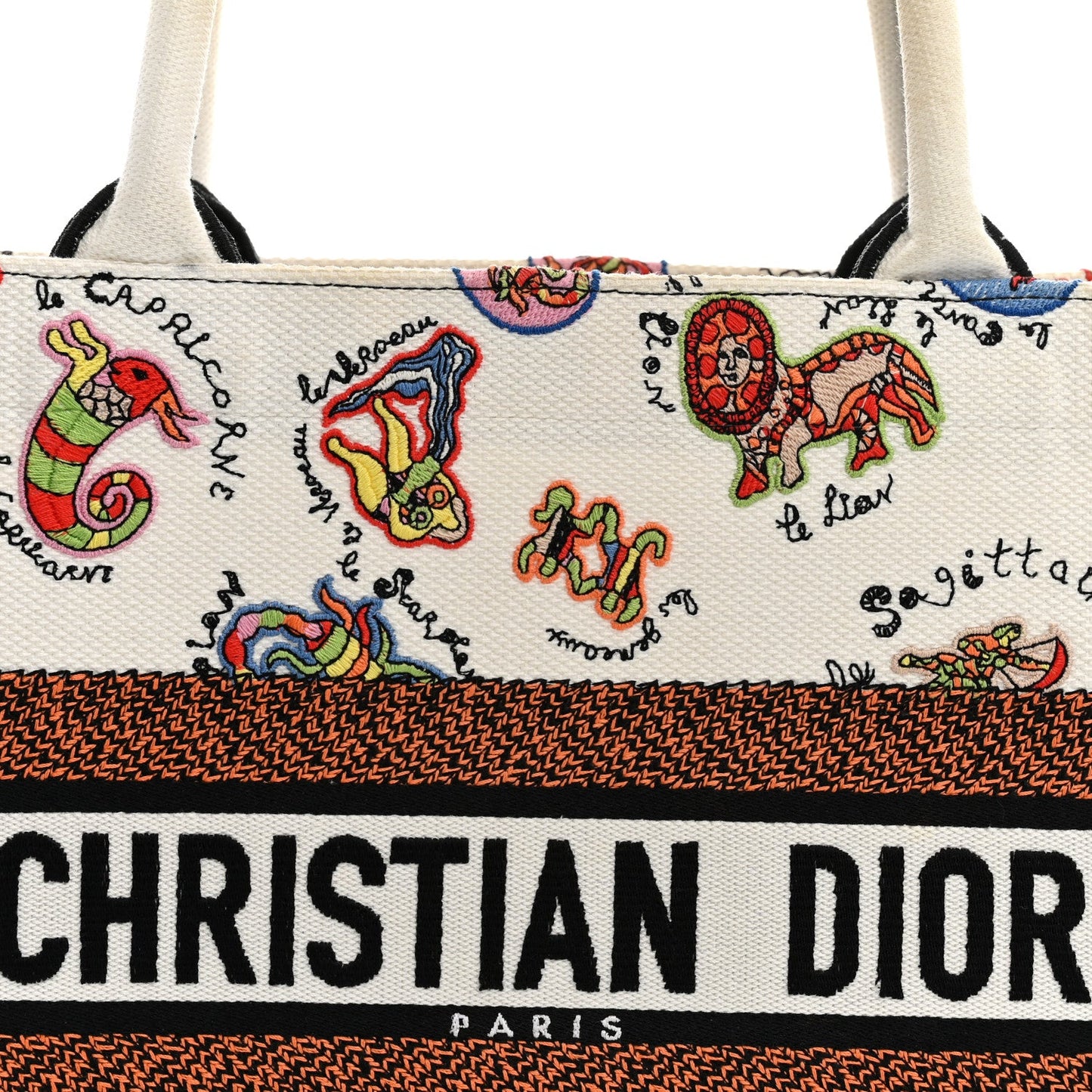 Canvas Embroidered Dragon Zodiac Medium Book Tote White Multicolor