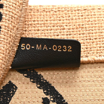 Canvas Jute Embroidered Medium Book Tote Black Beige