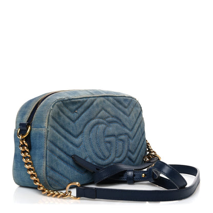 Denim Matelasse Small Pearly GG Marmont Chain Shoulder Bag Blue