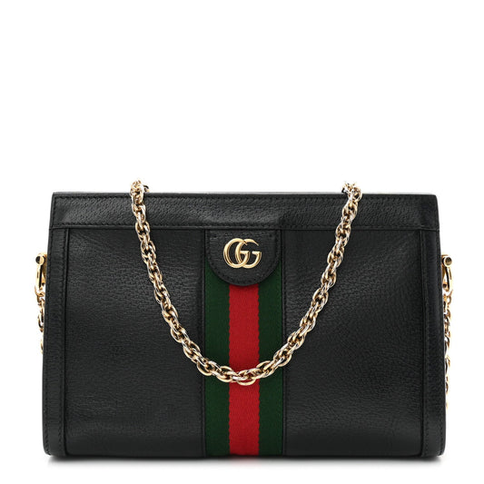 Calfskin GG Web Small Ophidia Chain Shoulder Bag Black