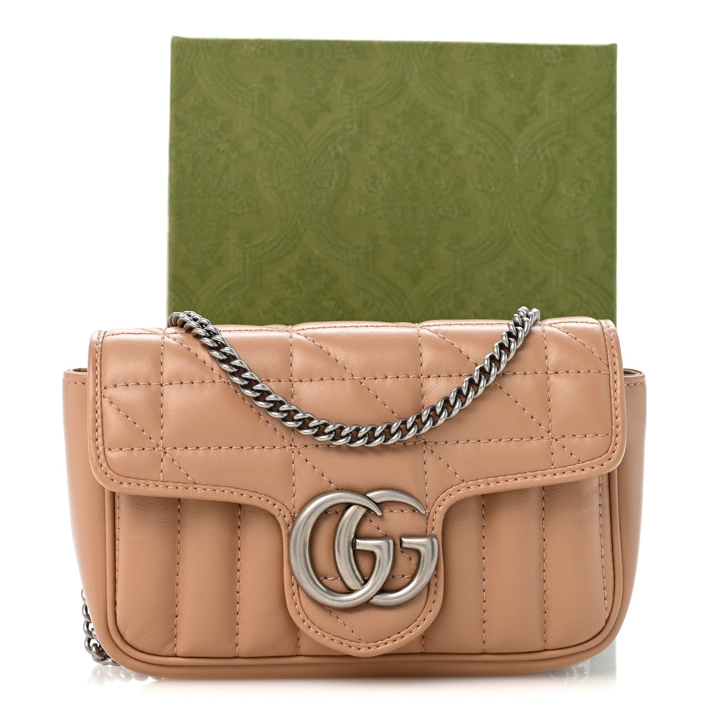 Calfskin Matelasse Aria Super Mini GG Marmont Shoulder Bag Camelia