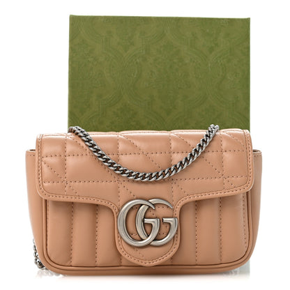 Calfskin Matelasse Aria Super Mini GG Marmont Shoulder Bag Camelia