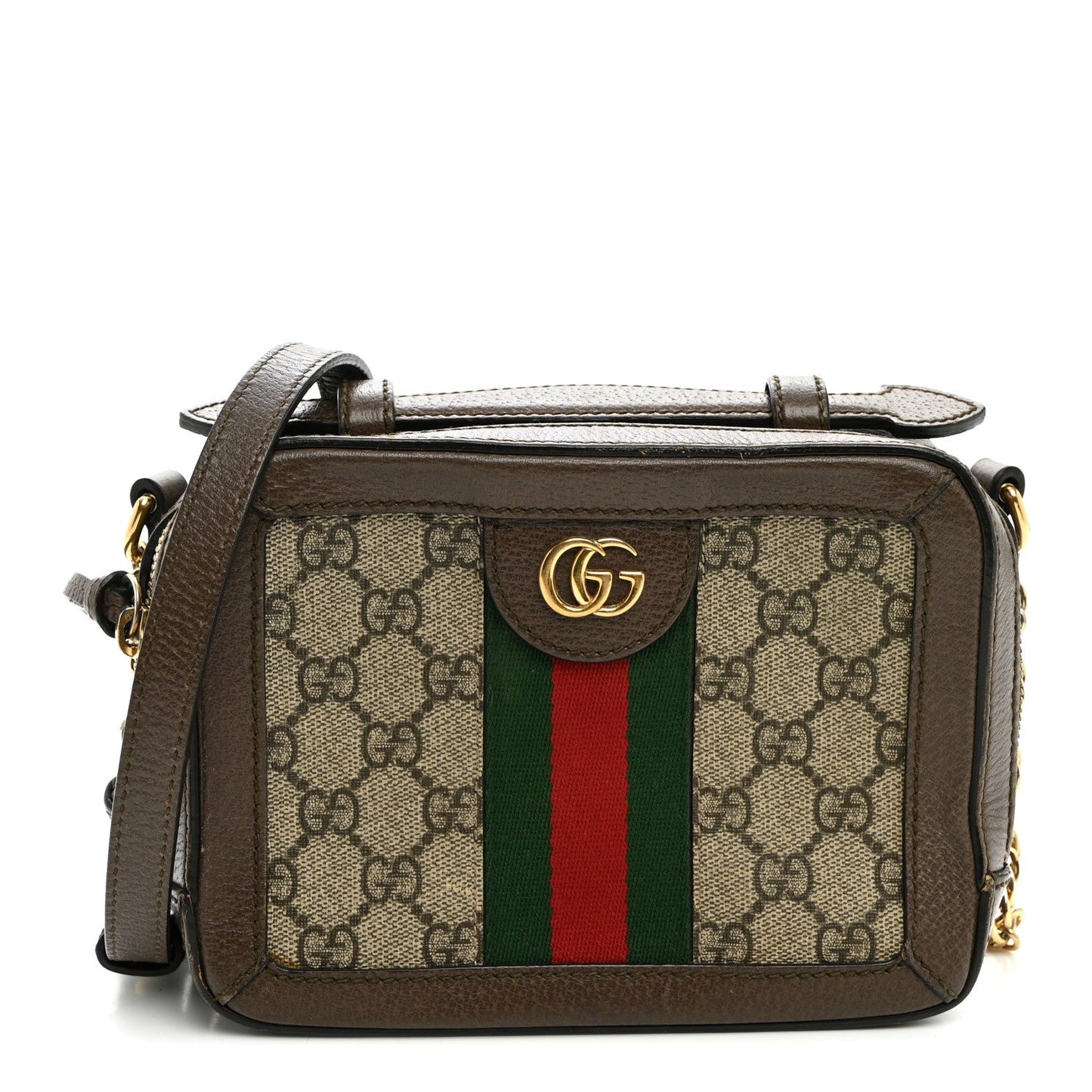 GG Supreme Monogram Mini Ophidia Top Handle Shoulder Bag Brown