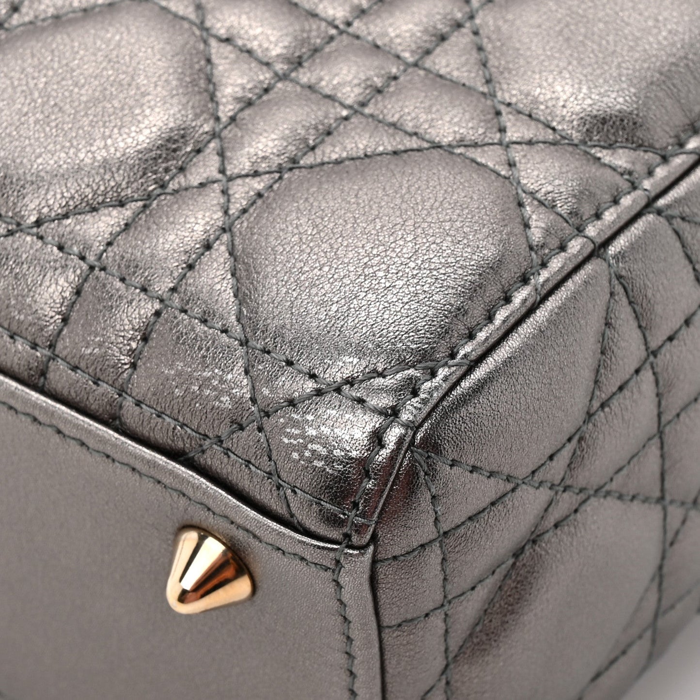 Metallic Lambskin Cannage Small My ABCDior Lady Dior Dark Silver