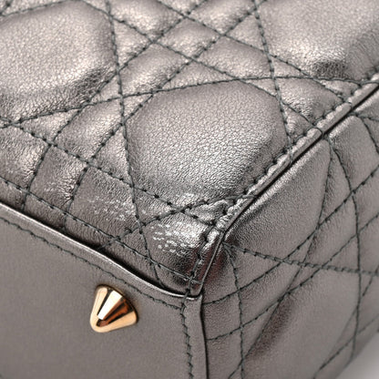 Metallic Lambskin Cannage Small My ABCDior Lady Dior Dark Silver