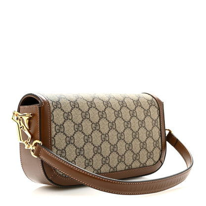 GG Supreme Monogram Small Horsebit 1955 Chain Shoulder Bag Beige Ebony Brown Sugar