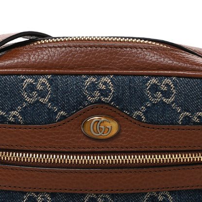 New Denim GG Monogram Dollar Calfskin Mini Ophidia Shoulder Bag Blue Tea Cuir Epilog
