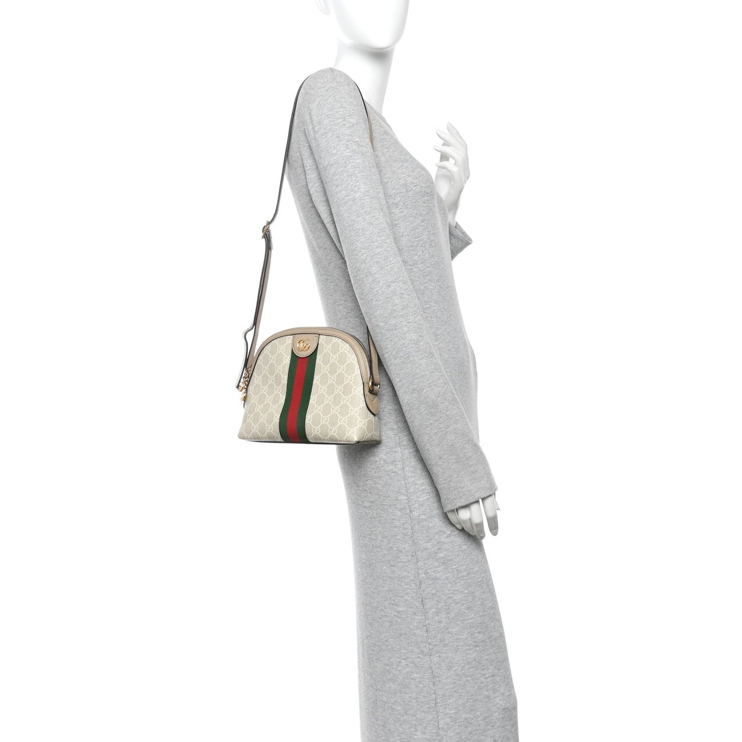 GG Supreme Monogram Textured Dollar Calfskin Web Small Ophidia Dome Shoulder Beige Mystic White Oatmeal