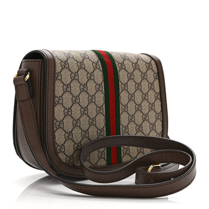 GG Supreme Monogram Web Small Ophidia Flap Messenger Bag Brown