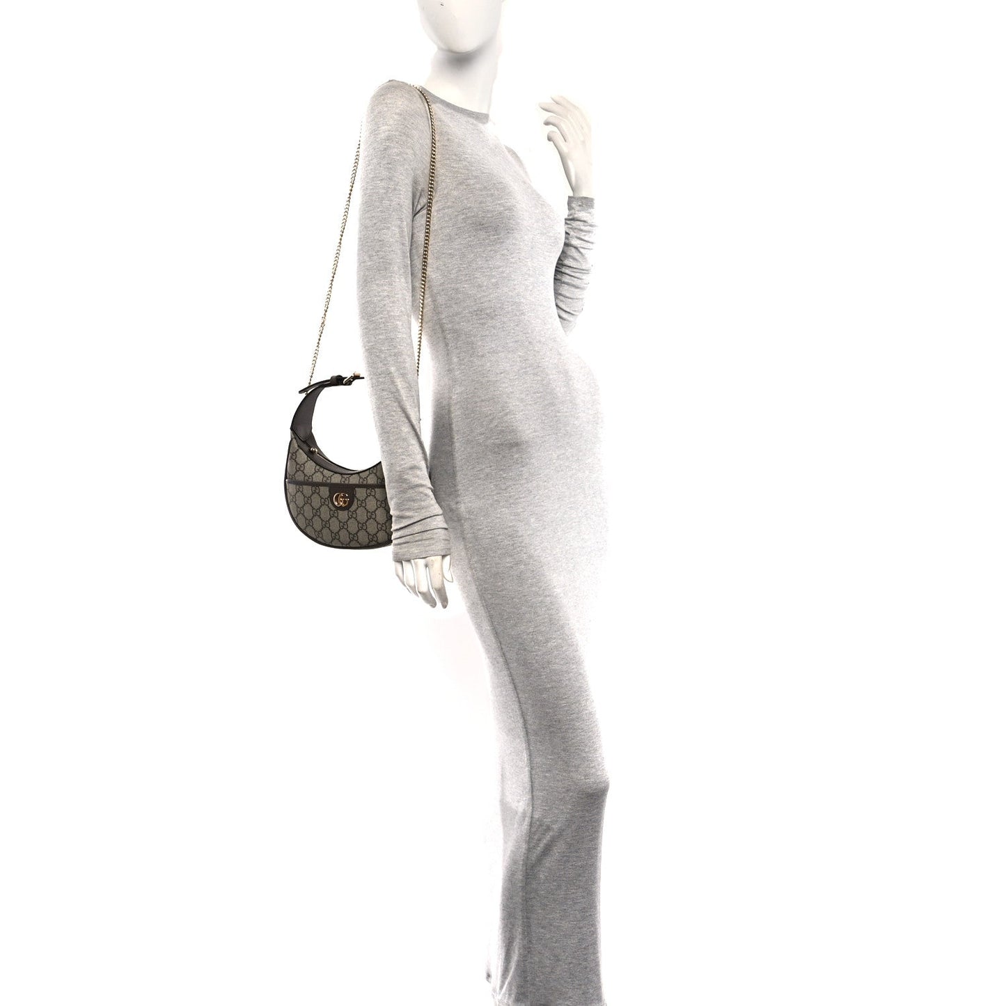 GG Supreme Monogram Textured Dollar Calfskin Small Ophidia Shoulder Bag Beige Ebony New Acero